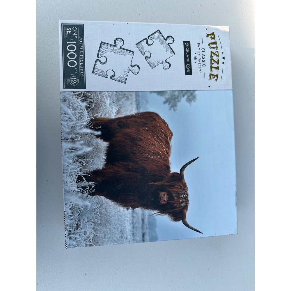 Highland Cow 1000 Piece Jigsaw Puzzle Classic Family Pastime Nature Winter Scene